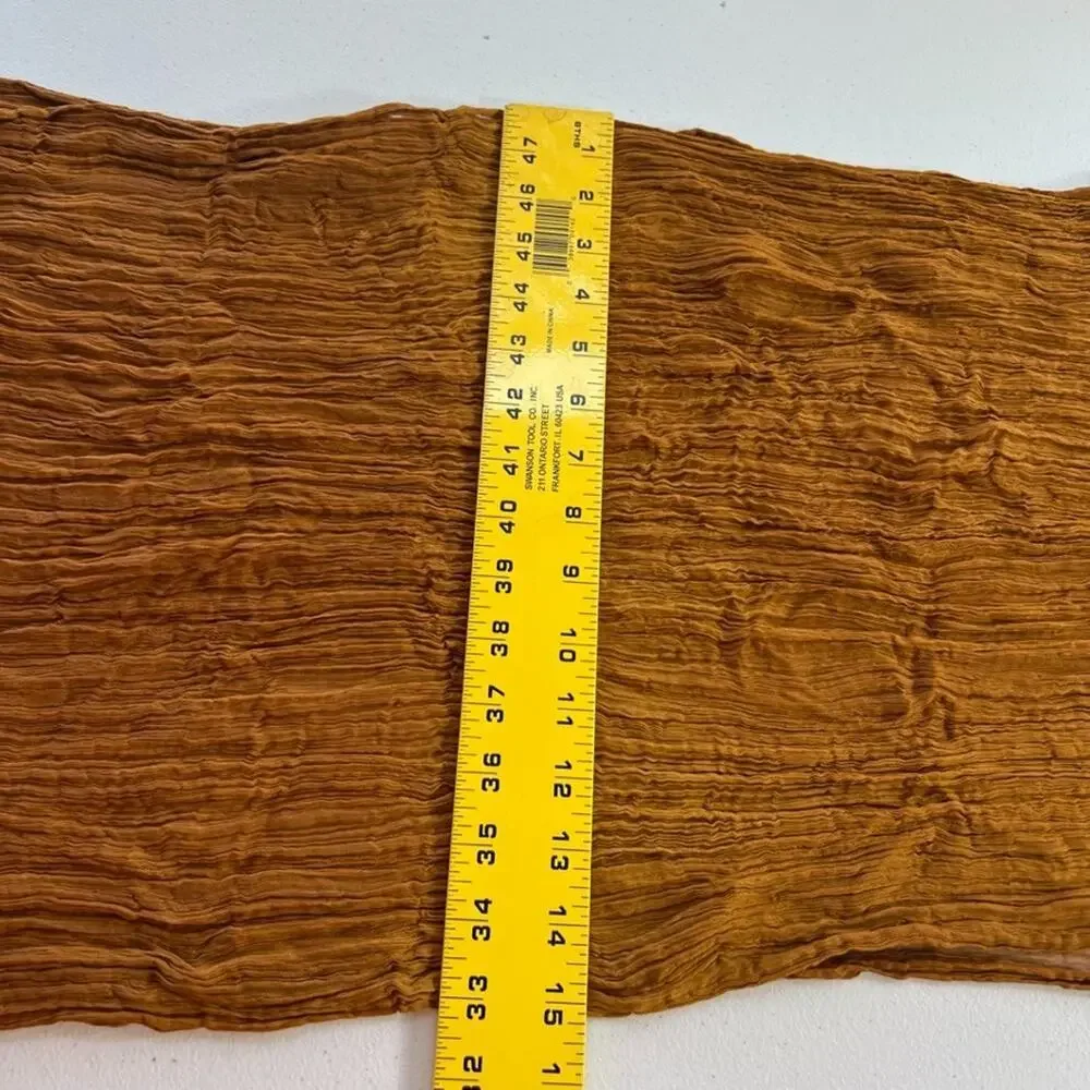 Unbranded Women's Silk Scarf Camel/Gold Sheer Ruffle Rectangle 15